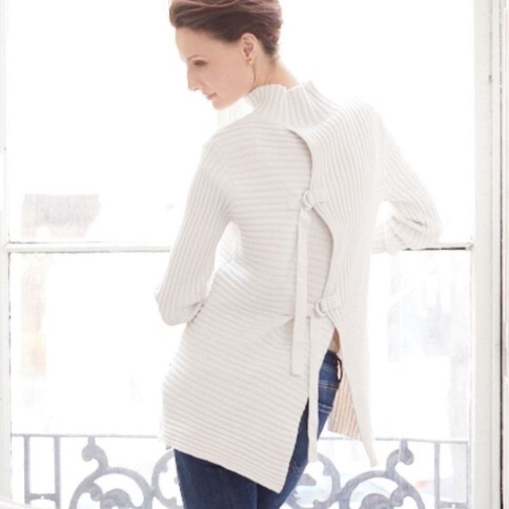Cabi ivory Long Sleeve Ribbed Sweater Asymmetrical